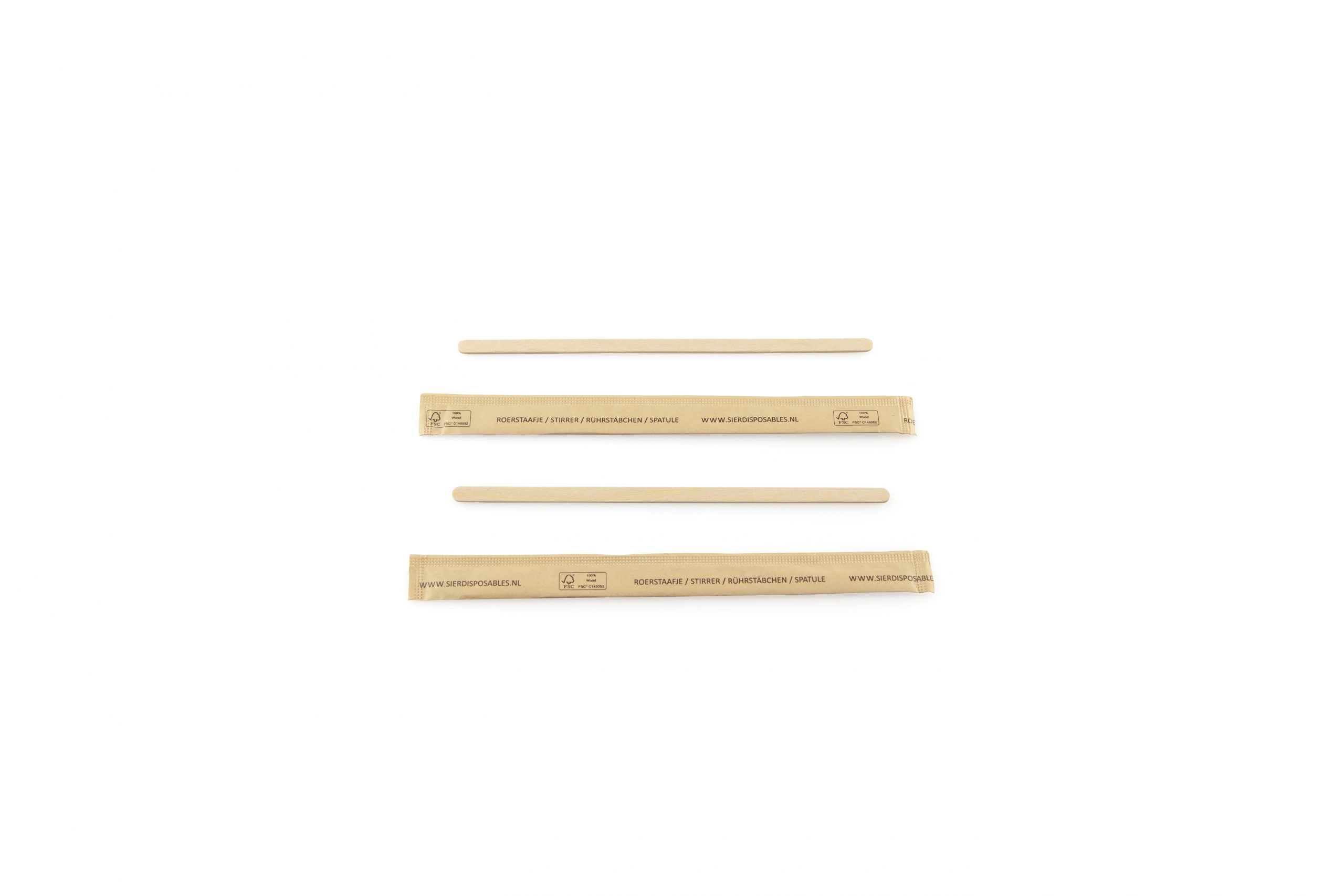 Roerstaafje hout 140 mm (FSC®) per stuk verpakt